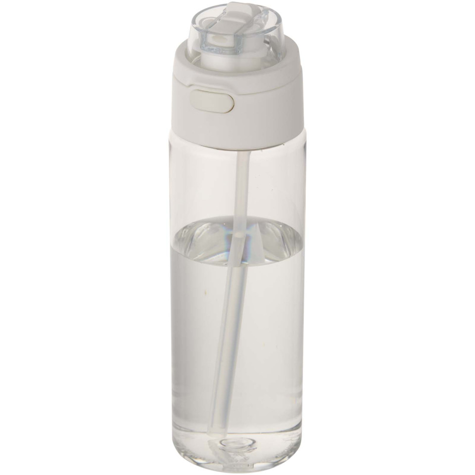 Bouteille publicitaire d'eau Theron de 700 ml en plastique recyclé RCS, avec bouchon double fonction et paille rabattable