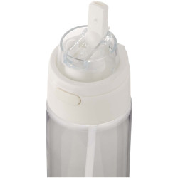 Bouteille publicitaire d'eau Theron de 700 ml en plastique recyclé RCS, avec bouchon double fonction et paille rabattable