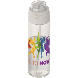 Bouteille publicitaire d'eau Theron de 700 ml en plastique recyclé RCS, avec bouchon double fonction et paille rabattable