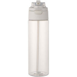Bouteille publicitaire d'eau Theron de 700 ml en plastique recyclé RCS, avec bouchon double fonction et paille rabattable