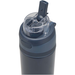 Bouteille publicitaire d'eau Theron 800 ml en acier inoxydable à simple paroi recyclé RCS, avec bouchon à double fonction