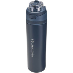 Bouteille publicitaire d'eau Theron 800 ml en acier inoxydable à simple paroi recyclé RCS, avec bouchon à double fonction