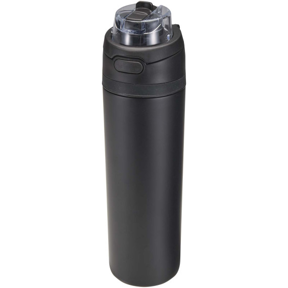 Bouteille publicitaire d'eau Theron 800 ml en acier inoxydable à simple paroi recyclé RCS, avec bouchon à double fonction