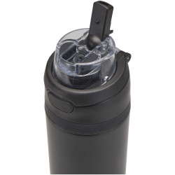 Bouteille publicitaire d'eau Theron 800 ml en acier inoxydable à simple paroi recyclé RCS, avec bouchon à double fonction