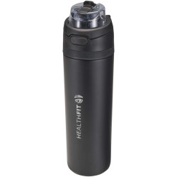 Bouteille publicitaire d'eau Theron 800 ml en acier inoxydable à simple paroi recyclé RCS, avec bouchon à double fonction