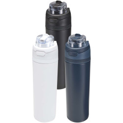 Bouteille publicitaire d'eau Theron 800 ml en acier inoxydable à simple paroi recyclé RCS, avec bouchon à double fonction