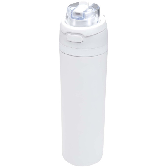 Bouteille publicitaire d'eau Theron 800 ml en acier inoxydable à simple paroi recyclé RCS, avec bouchon à double fonction