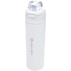 Bouteille publicitaire d'eau Theron 800 ml en acier inoxydable à simple paroi recyclé RCS, avec bouchon à double fonction
