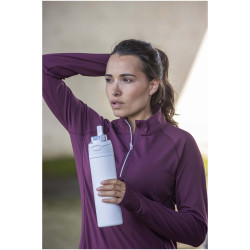 Bouteille publicitaire d'eau Theron 800 ml en acier inoxydable à simple paroi recyclé RCS, avec bouchon à double fonction
