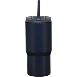 Gobelet publicitaire isotherme à double paroi Westin 540 ml en RCS recyclé, avec paille
