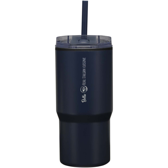 Gobelet publicitaire isotherme à double paroi Westin 540 ml en RCS recyclé, avec paille