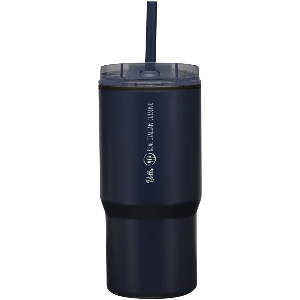 Gobelet publicitaire isotherme à double paroi Westin 540 ml en RCS recyclé, avec paille