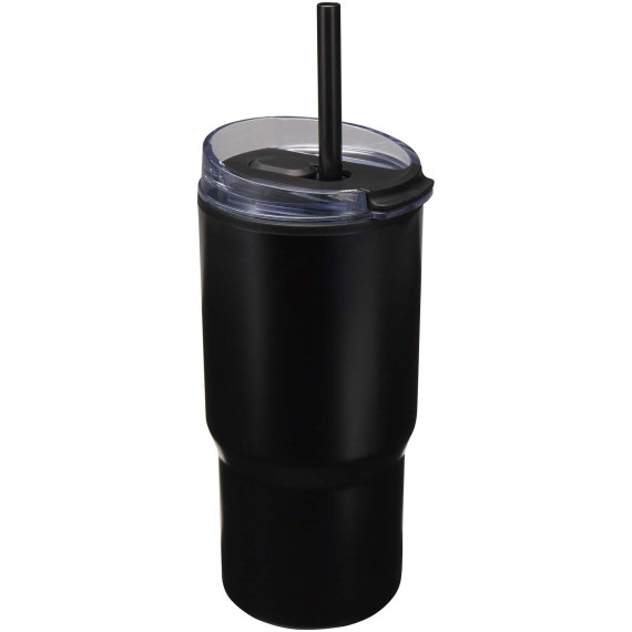 Gobelet publicitaire isotherme à double paroi Westin 540 ml en RCS recyclé, avec paille