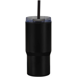 Gobelet publicitaire isotherme à double paroi Westin 540 ml en RCS recyclé, avec paille