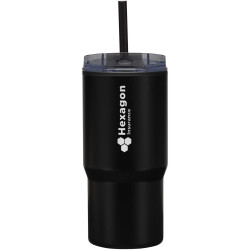 Gobelet publicitaire isotherme à double paroi Westin 540 ml en RCS recyclé, avec paille