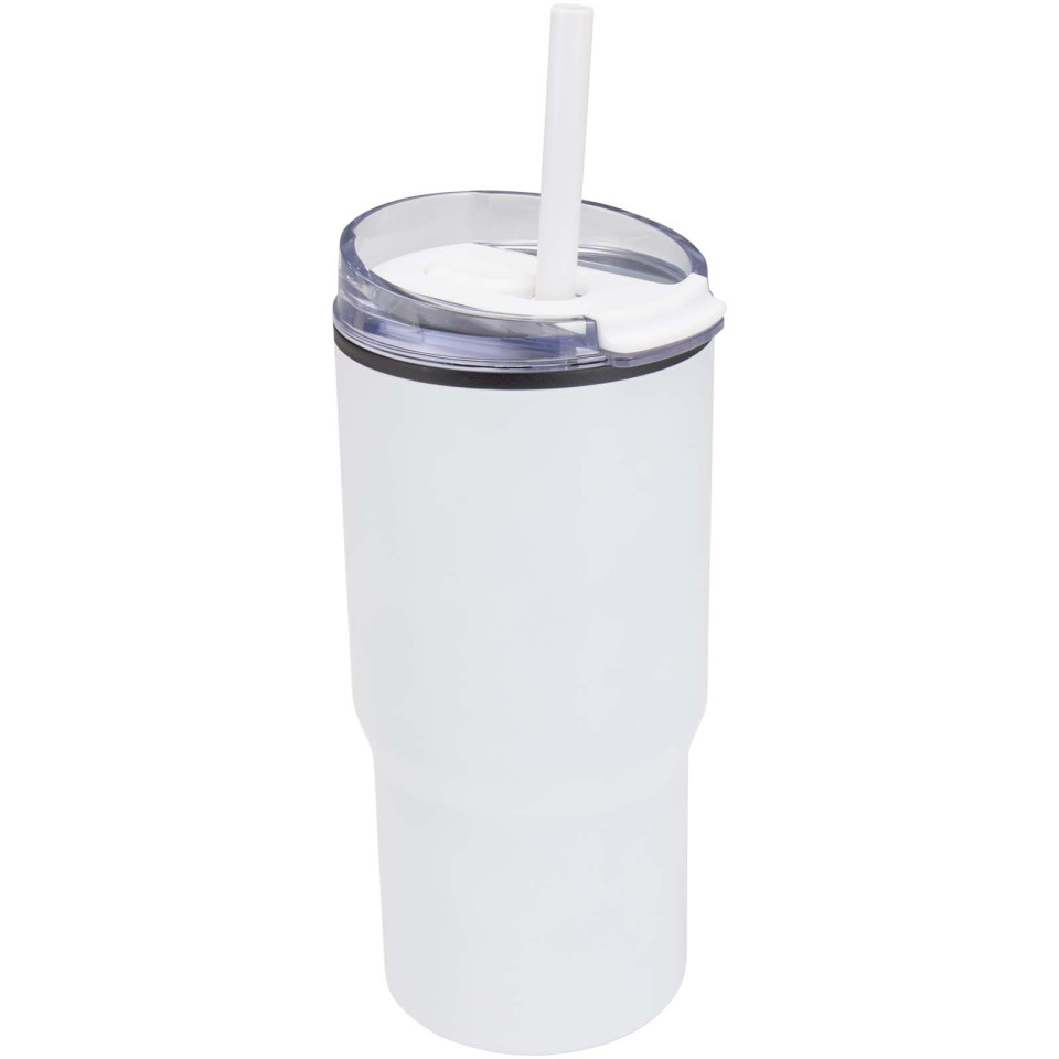 Gobelet publicitaire isotherme à double paroi Westin 540 ml en RCS recyclé, avec paille