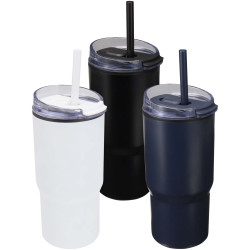 Gobelet publicitaire isotherme à double paroi Westin 540 ml en RCS recyclé, avec paille