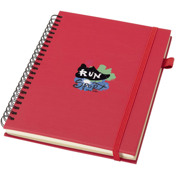 Cahier publicitaire à spirales Liss A5 à couverture rigide en plastique recyclé