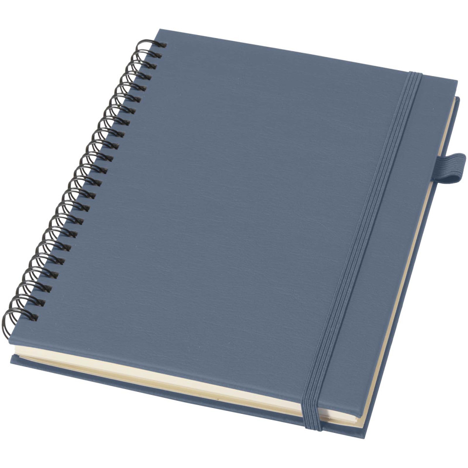 Cahier publicitaire à spirales Liss A5 à couverture rigide en plastique recyclé