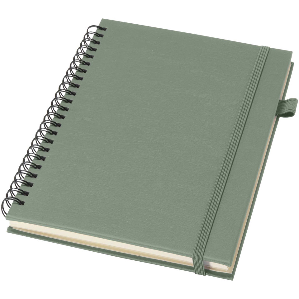 Cahier publicitaire à spirales Liss A5 à couverture rigide en plastique recyclé