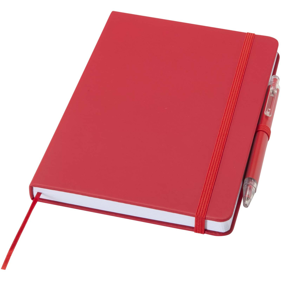 Ensemble publicitaire comprenant un cahier en papier recyclé Spectrum A5 et un stylo à bille