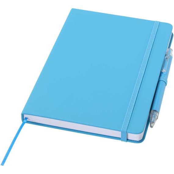 Ensemble publicitaire comprenant un cahier en papier recyclé Spectrum A5 et un stylo à bille