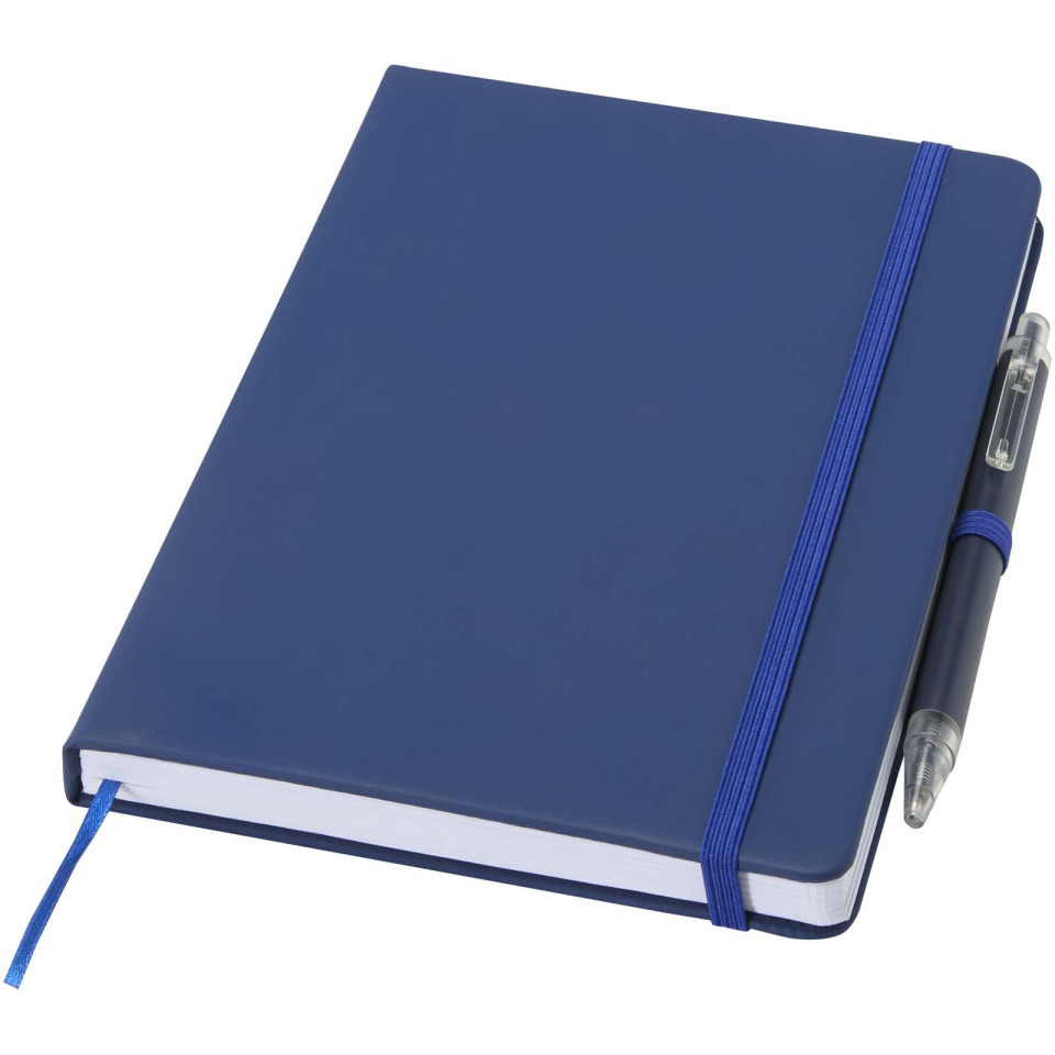 Ensemble publicitaire comprenant un cahier en papier recyclé Spectrum A5 et un stylo à bille