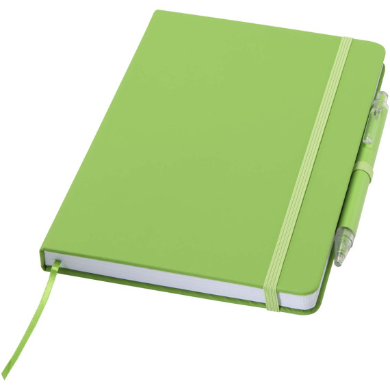 Ensemble publicitaire comprenant un cahier en papier recyclé Spectrum A5 et un stylo à bille