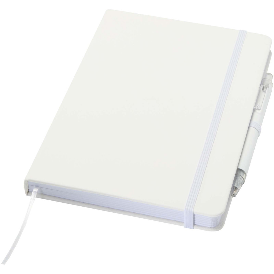 Ensemble publicitaire comprenant un cahier en papier recyclé Spectrum A5 et un stylo à bille