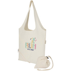 Sac publicitaire fourre-tout pliable en coton recyclé GRS « Madras Blend » 140 g/m², 7 L
