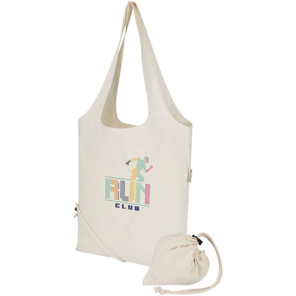 Sac publicitaire fourre-tout pliable en coton recyclé GRS « Madras Blend » 140 g/m², 7 L