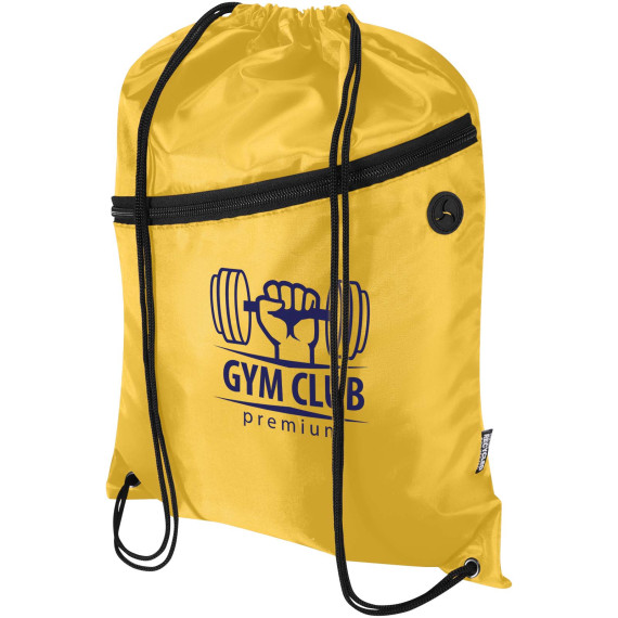 Sac publicitaire à cordon Oriole en RPET avec poche avant zippée, 5 L