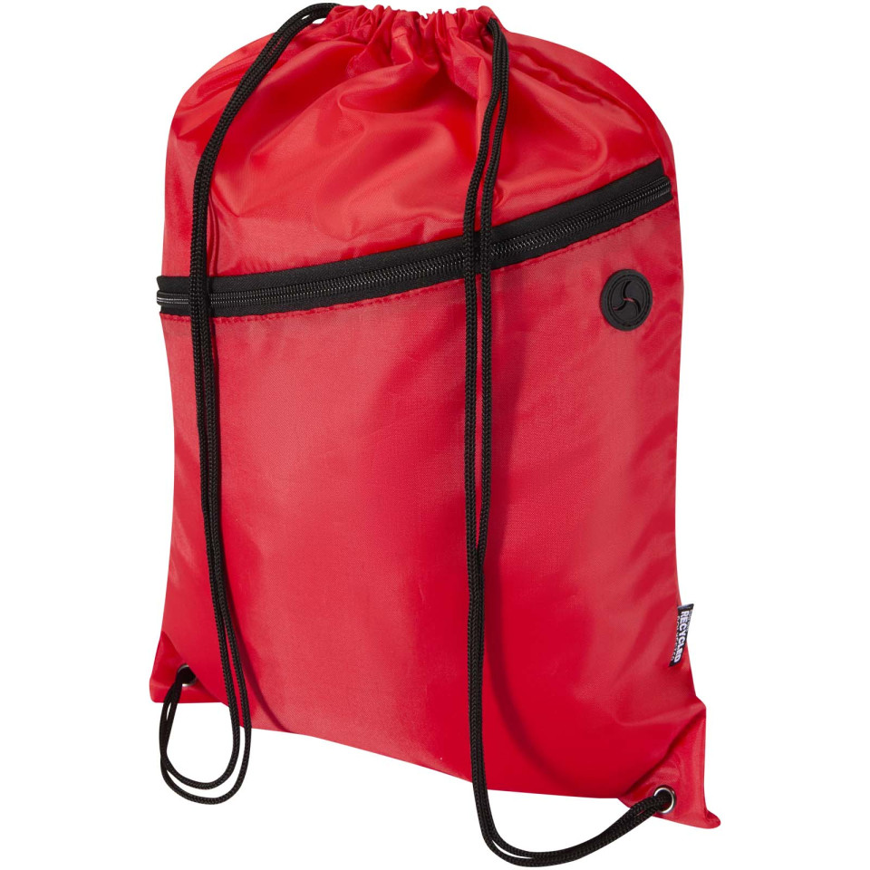 Sac publicitaire à cordon Oriole en RPET avec poche avant zippée, 5 L
