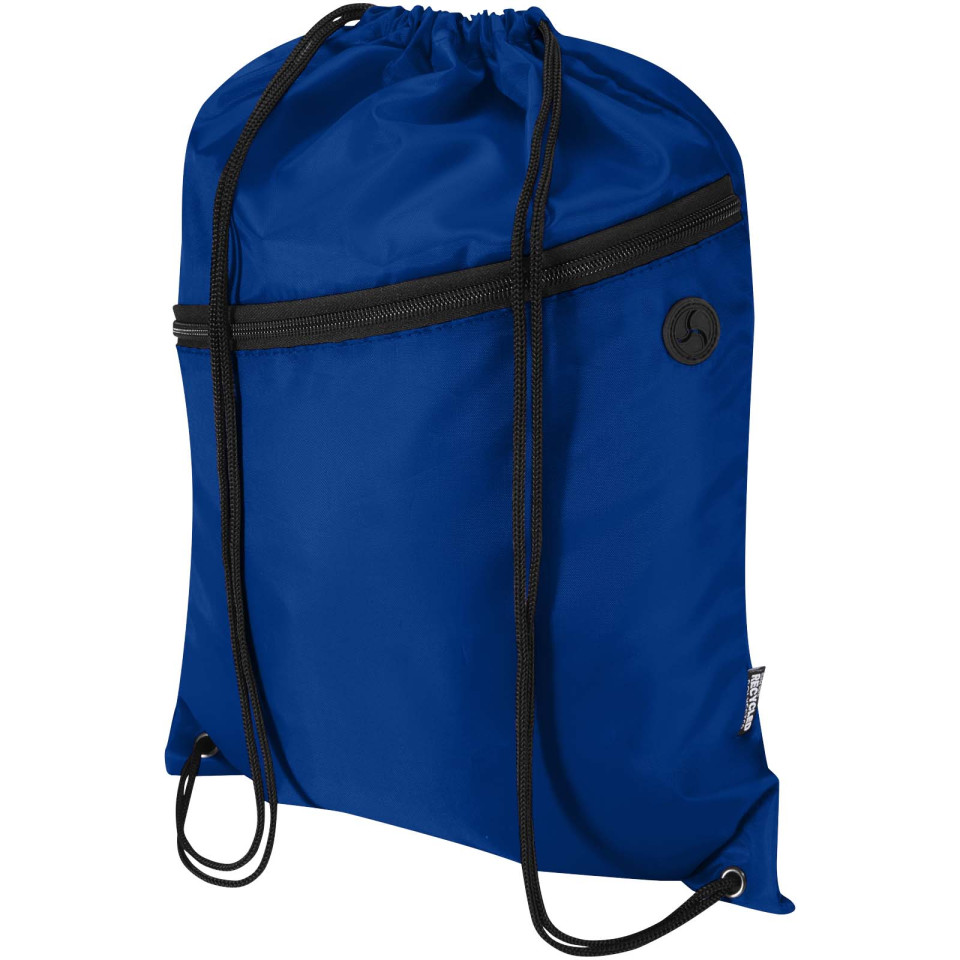 Sac publicitaire à cordon Oriole en RPET avec poche avant zippée, 5 L