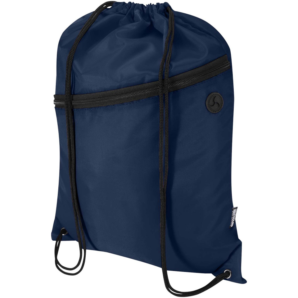 Sac publicitaire à cordon Oriole en RPET avec poche avant zippée, 5 L