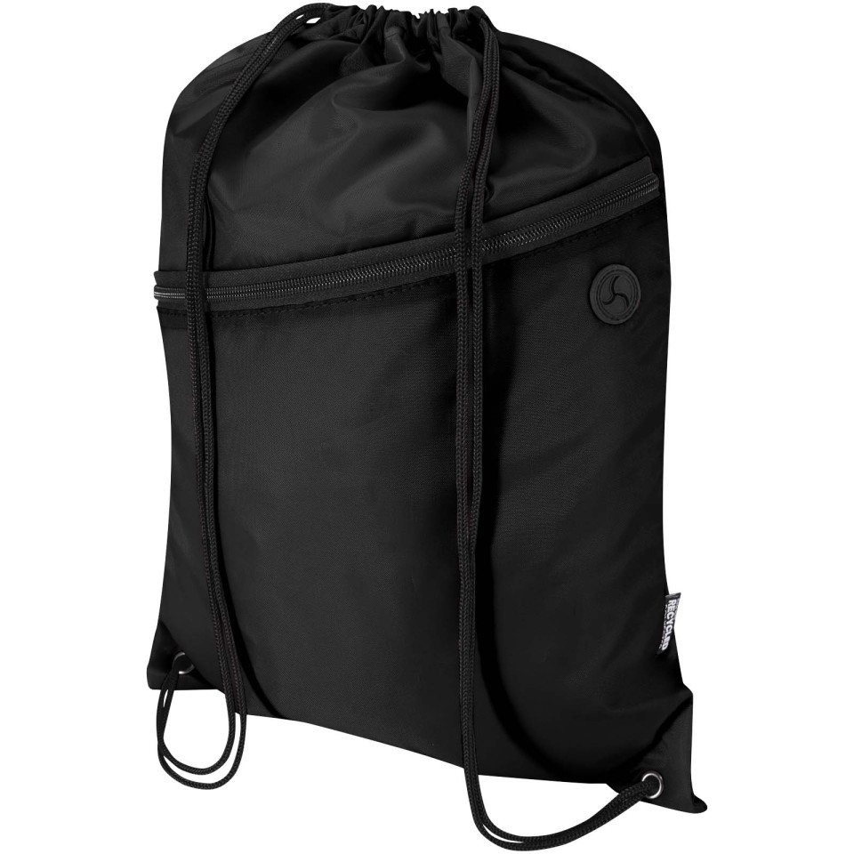 Sac publicitaire à cordon Oriole en RPET avec poche avant zippée, 5 L