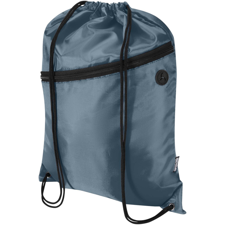 Sac publicitaire à cordon Oriole en RPET avec poche avant zippée, 5 L