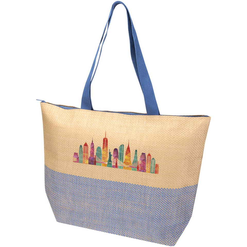 Grand sac fourre-tout publicitaire en papier paille Rhythm avec fermeture à glissière, 21 L