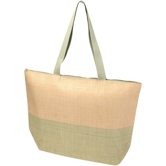 Grand sac fourre-tout publicitaire en papier paille Rhythm avec fermeture à glissière, 21 L