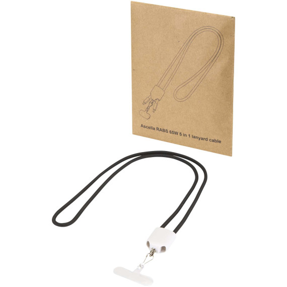 Câble publicitaire de recharge Ion 65 W 5-en-1 avec lanière en plastique recyclé