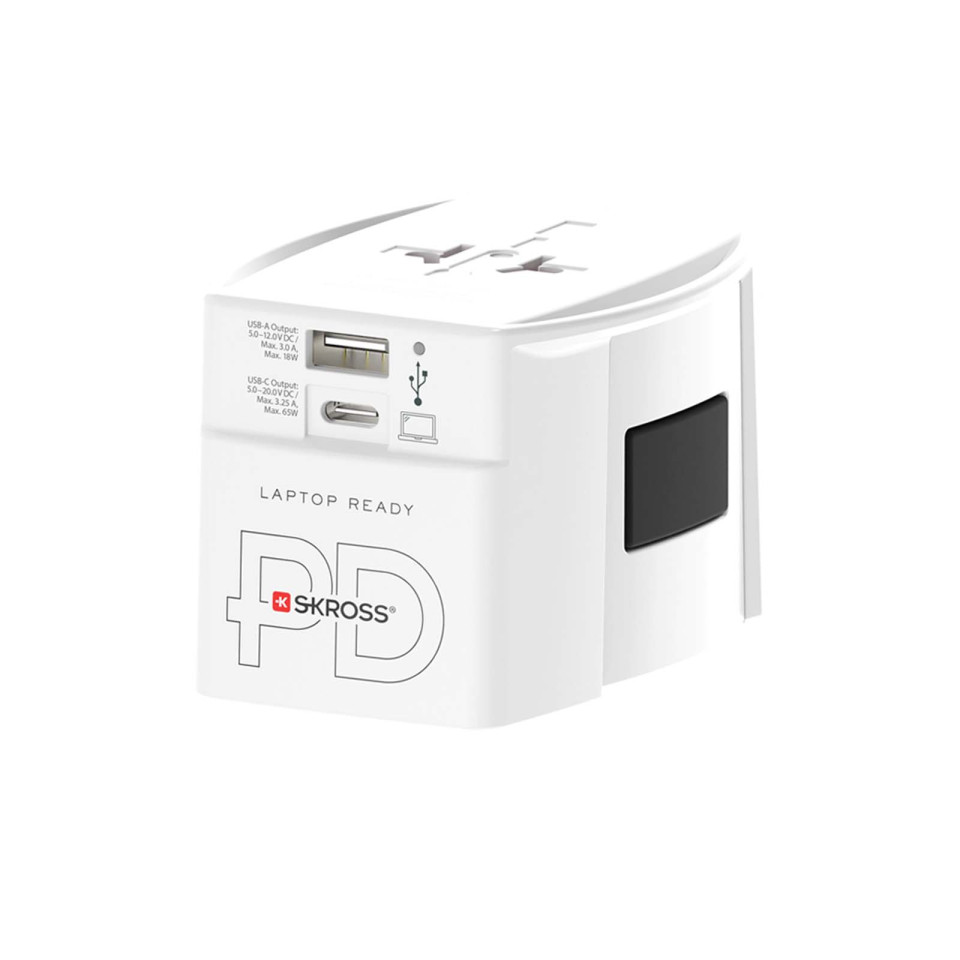 Adaptateur publicitaire universel SKROSS® MUV AC65PD avec câble USB-C