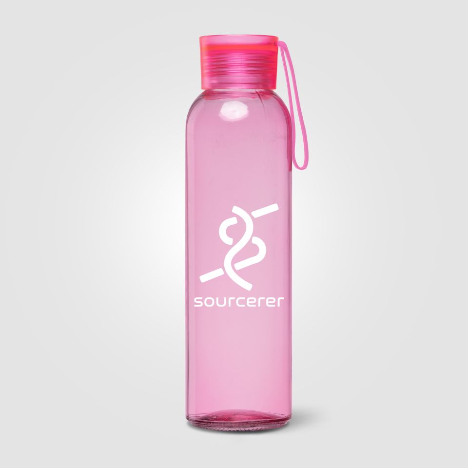 Gourde en verre personnalisable Solstra Essentials avec sangle en silicone 500 ml