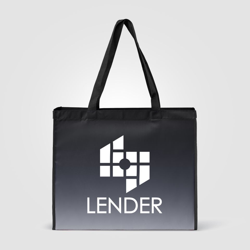 Sac fourre-tout publicitaire Vilda en rPET effet dégradé 350x420x150 mm