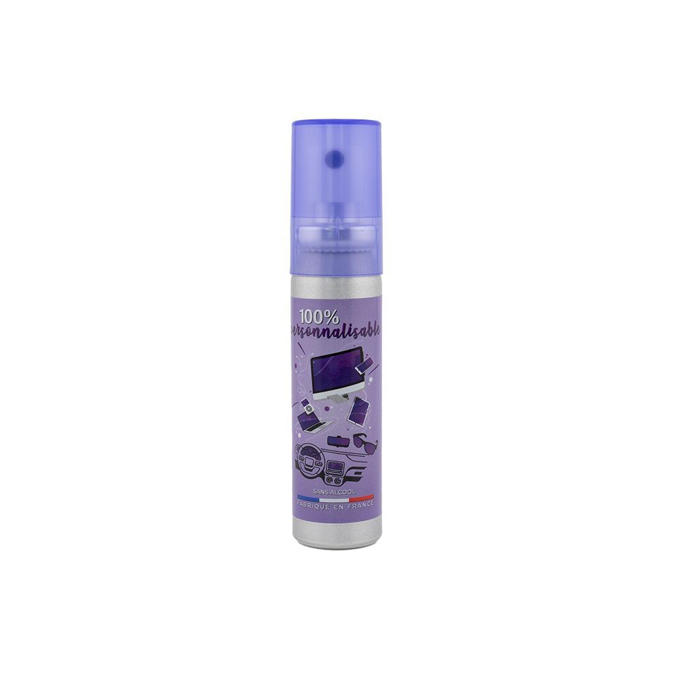 Spray nettoyant personnalisable en aluminium pour lunettes et écrans 22 ml Fabriqué en France