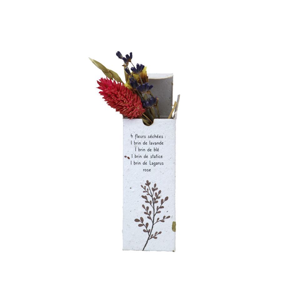 Fleurs publicitaires séchées en boite ensemencée