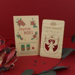 Carte publicitaire bois boule de Noël détachable fabriquée en France