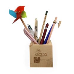 Pot publicitaire à crayon cube bois