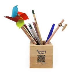 Pot publicitaire à crayon cube bois