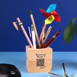 Pot publicitaire à crayon cube bois