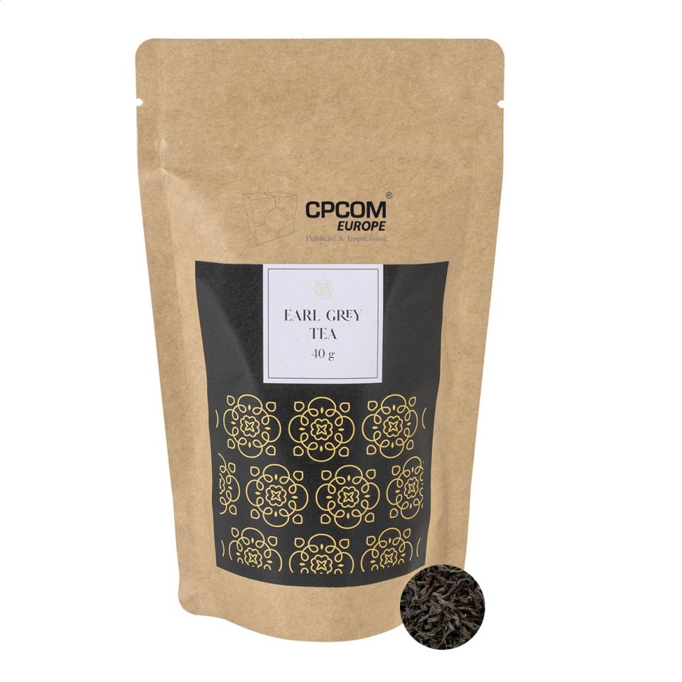 Sachet de thé vert personnalisé en feuilles 40 gr fabriqué en Europe